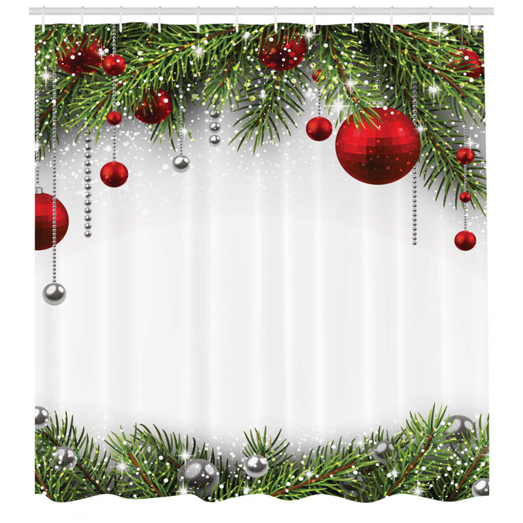 The Holiday Aisle® Christmas Bright Baulbes Tree Shower Curtain + Hooks